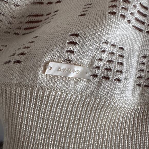 AKRIS Cream Silk Open Knit Perforated Textured Crewneck Sweater Size 12 - Picture 6 of 7